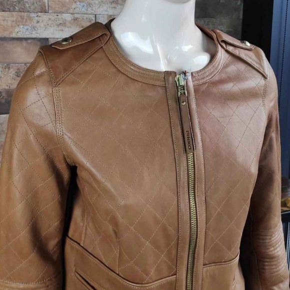 Pinko Genuine Italian Ovine Leather tan Camel jacket. Women's size 8 (IT44) - Picture 4 of 7